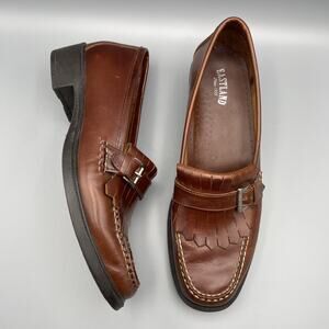 Eastland Rosalie Loafers Size 10 Brown Leather Academia Fringe Buckle Country
